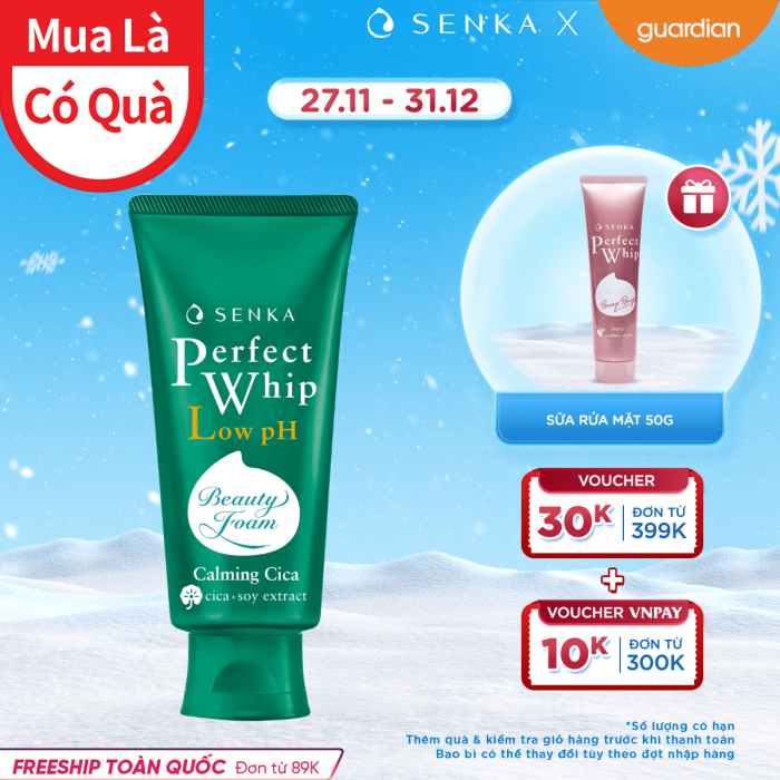 Sữa Rửa Mặt Rau Má Lành Tính Senka Perfect Whip Low Ph Calming Cica 100gr