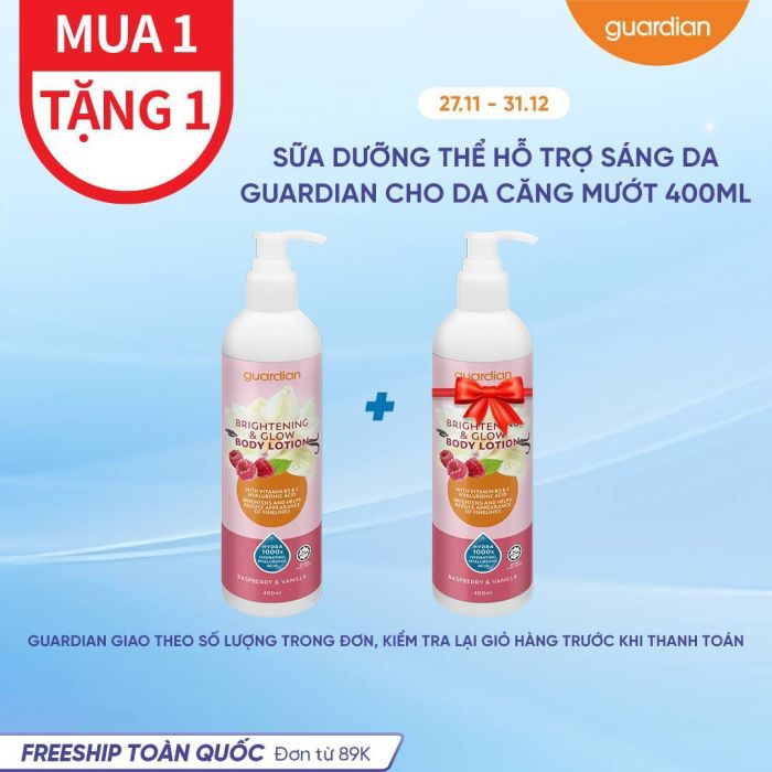 Sữa Dưỡng Thể Hỗ Trợ Sáng Da Guardian HA Brighten & Glow Body Lotion Cho Da Căng Mướt 400Ml