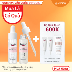 Combo Tinh Chất Dưỡng Sáng, Căng Mướt Da Eucerin Even Radiance Duo Ampoules 2 x 15ml [Tặng Tinh Chất Dưỡng Sáng, Căng Mướt Da Eucerin 2 x 5ml + Sữa Rửa Mặt Dưỡng Sáng Eucerin 50g]