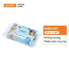 Khăn Ướt Guardian Fragrance Free Wet Wipes Không Hương 10 Tờ X 3 Gói (Phiên Bản 2023)