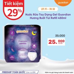 BĂNG VỆ SINH DẠNG QUẦN GUARDIAN CHỐNG TRÀN BAN ĐÊM SIZE M-L 2 MIẾNG