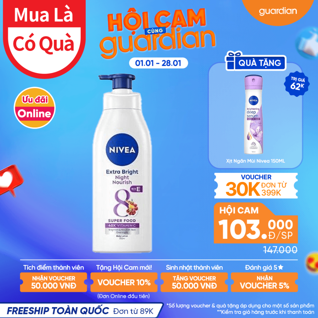 Sữa Dưỡng Thể Giúp Hỗ Trợ Sáng Da Ban Đêm Night White Nivea 350Ml