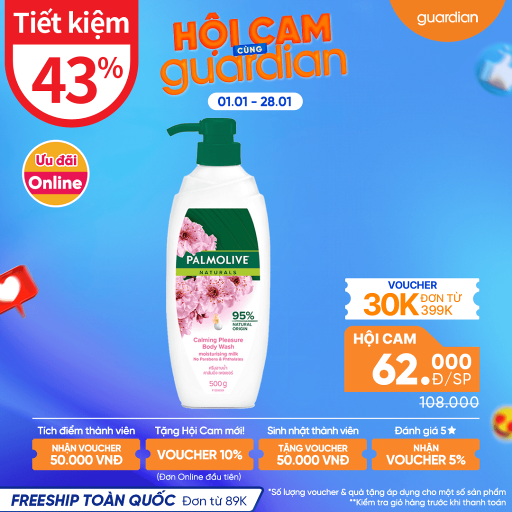 Sữa Tắm Thiên Nhiên Sảng Khoái Dịu Êm Palmolive Naturals Calming Pleasure Body Wash Moisturising Milk Chiết Xuất Hoa Anh Đào Và Sữa 600ml