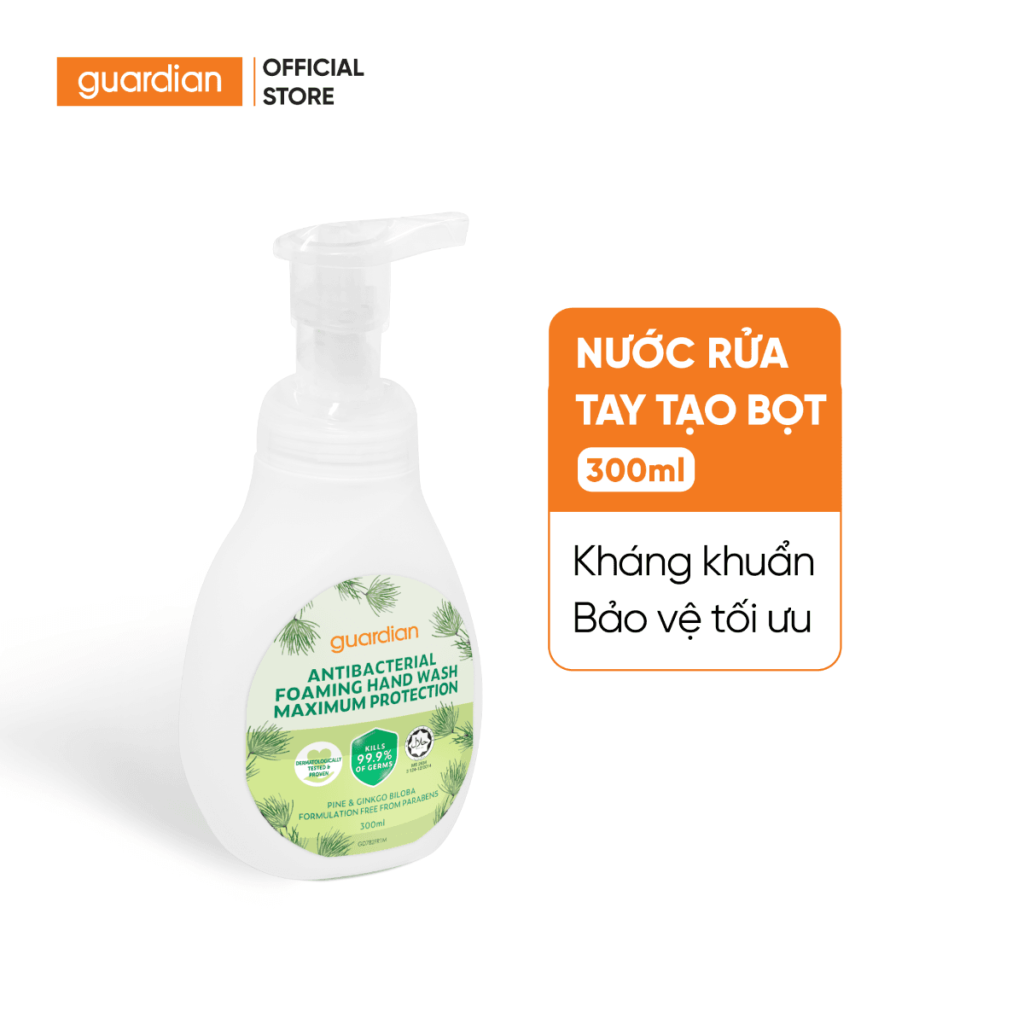 Nước Rửa Tay Tạo Bọt Kháng Khuẩn Guardian Antibacterial Foaming Handwash Maximum Protection Bảo Vệ Tối Ưu 300Ml