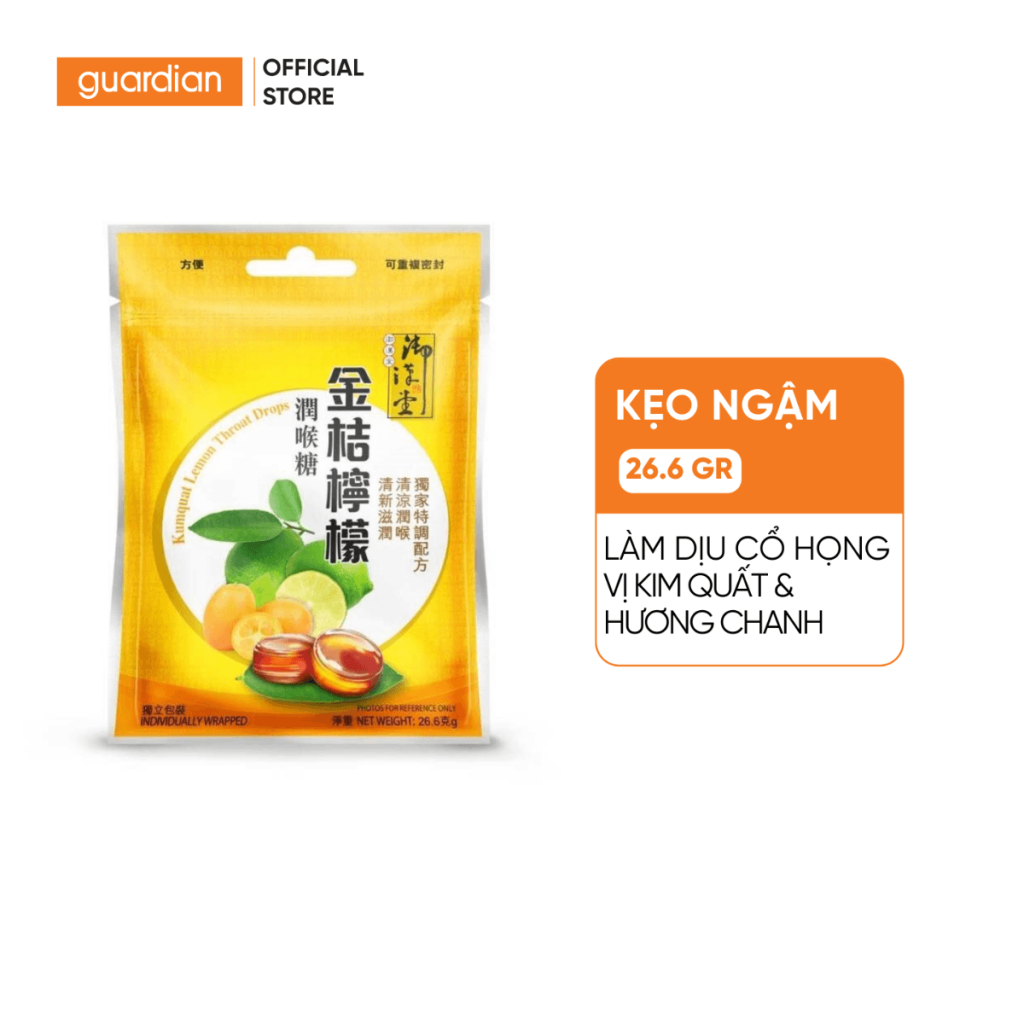 Kẹo Ngậm Làm Dịu Cổ Họng Yue Hon Tong Kumquat Lemon Throat Drops Vị Kim Quất & Chanh 26.6gr