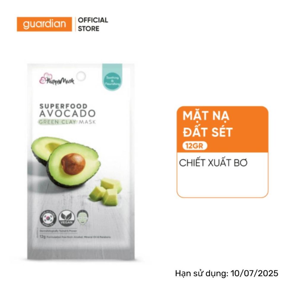 Mặt Nạ Đất Sét Happy Mask Superfood Avocado Clay Mask Chiết Xuất Bơ 12Gr