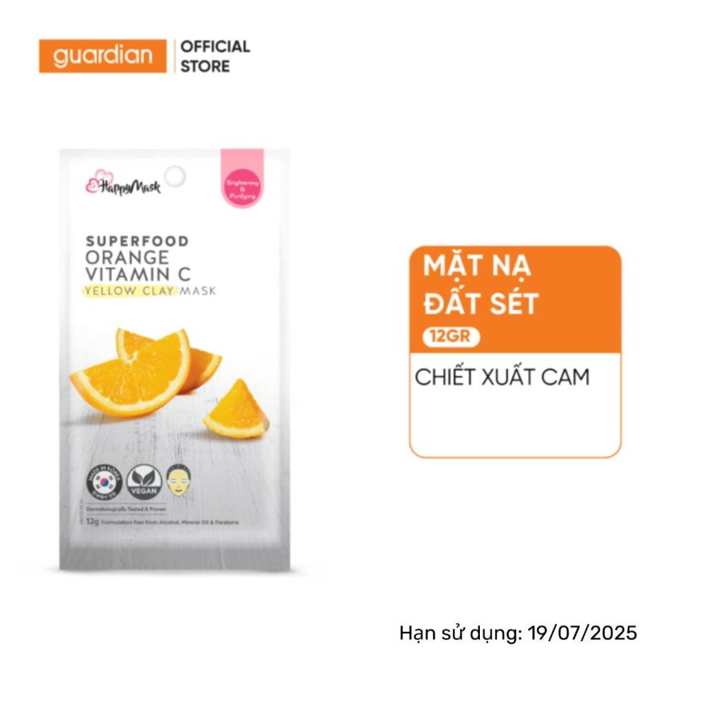 Mặt Nạ Đất Sét Happy Mask Superfood Orange Clay Mask Chiết Xuất Cam 12G