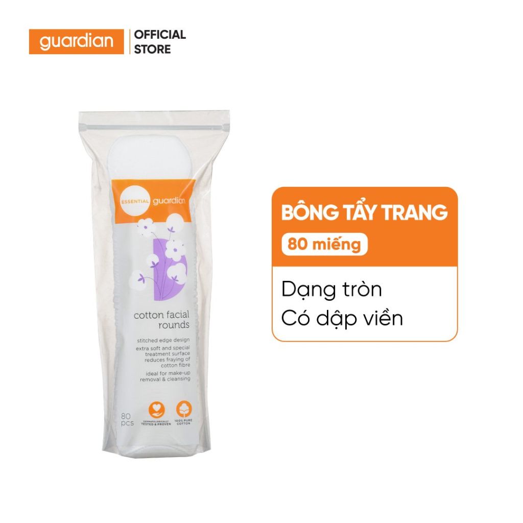 Bông Tẩy Trang Dạng Tròn Dập Viền Guardian 80 Miếng