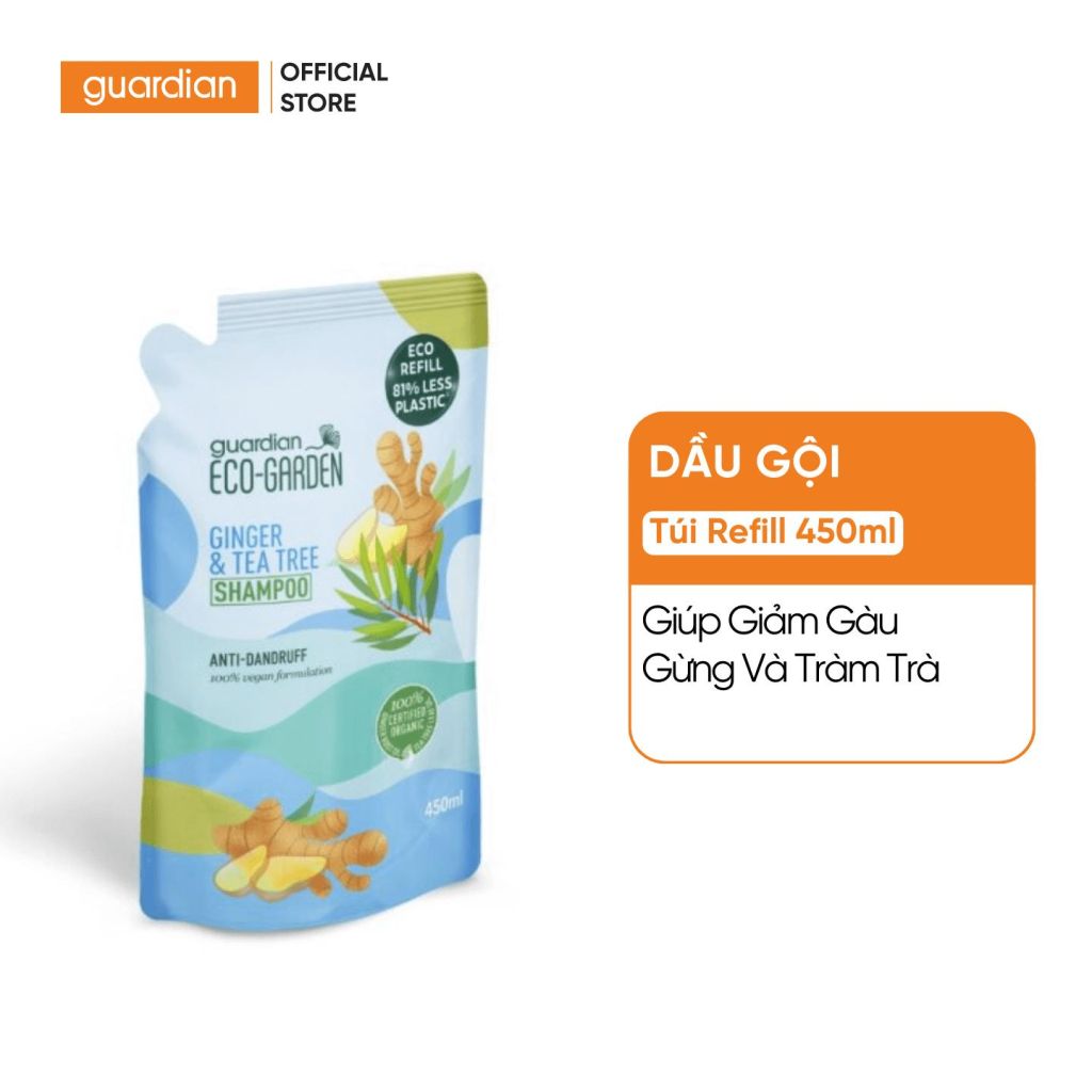 Dầu Gội Giúp Giảm Gàu Eco Garden Ginger & Tea Tree Anti-Dandruff Shampoo Chiết Xuất Từ Gừng Và Tràm Trà Dạng Túi Refill 450ml