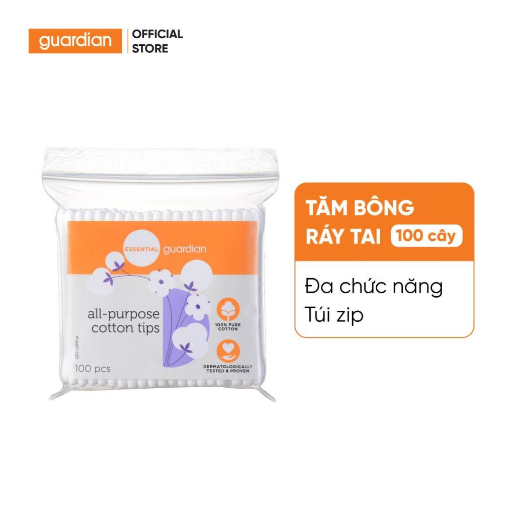 Tăm Bông Ráy Tai Đa Năng Guardian All Purpose Cotton Tips Túi Zip 100 Cây