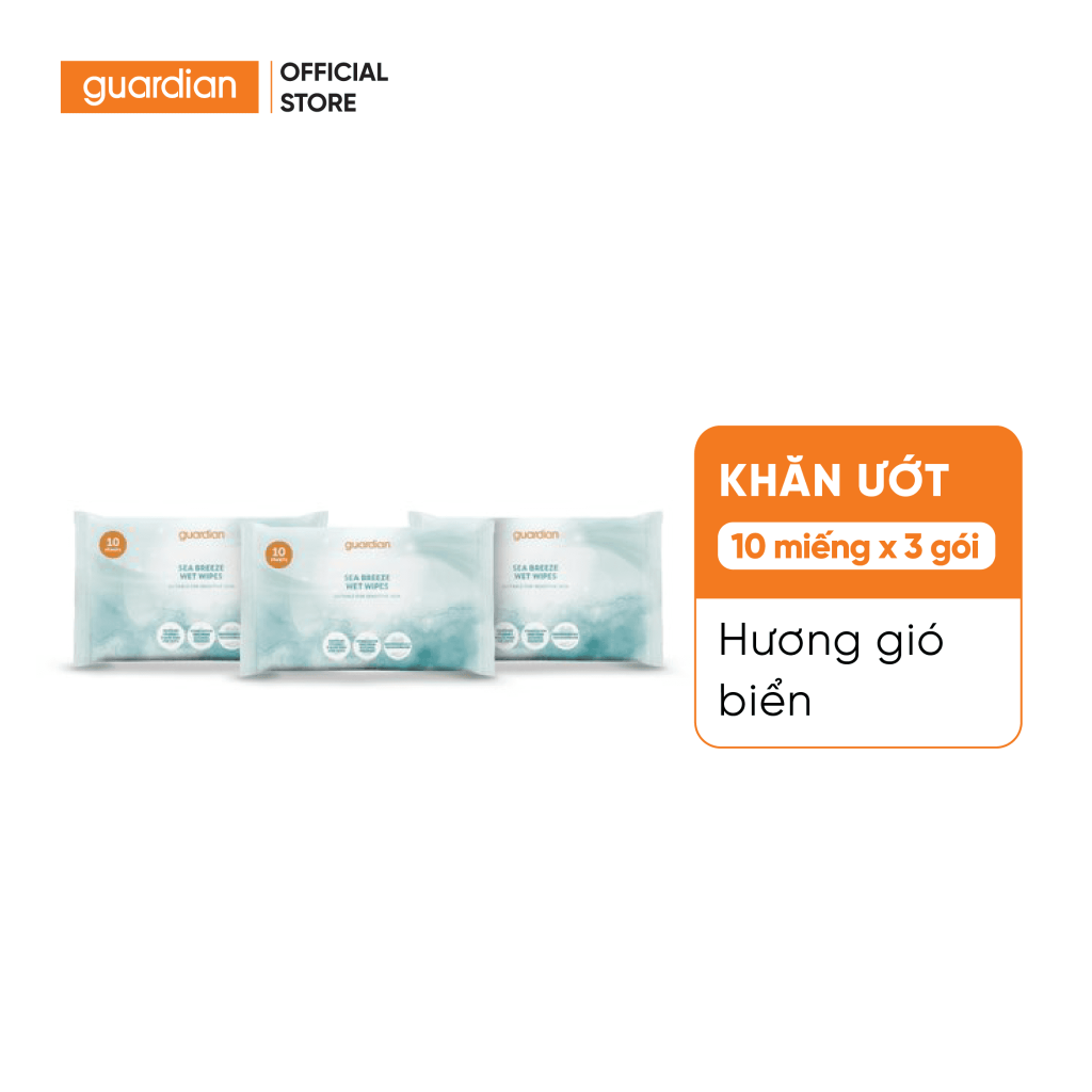 Khăn Ướt Guardian Hương Gió Biển 10 Miếng X 3 Gói