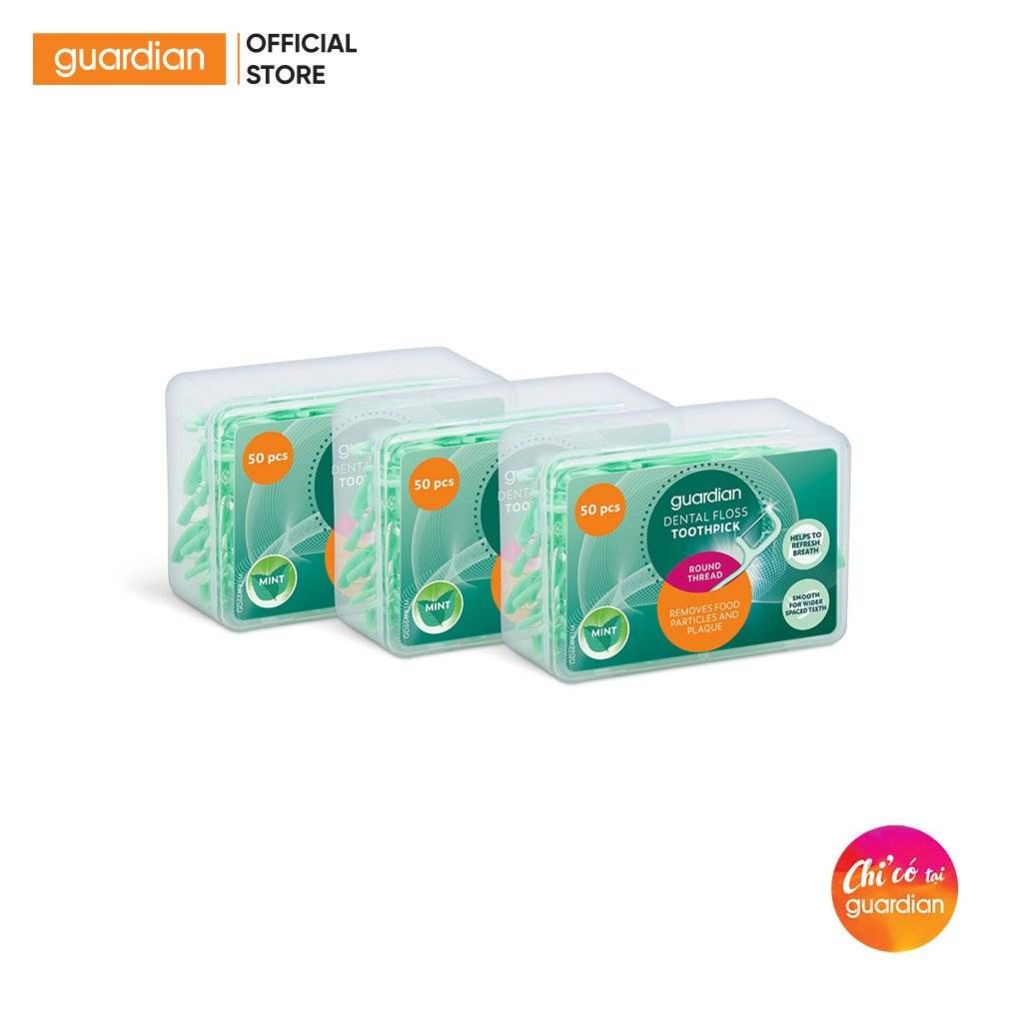 Tăm Chỉ Nha Khoa Bạc Hà Giúp Làm Sạch Kẽ Răng Guardian Dental Floss Toothpick Round Thread Mint Đầu Tròn Hương Bạc Hà Sảng Khoái 50 Cây X 3 Hộp