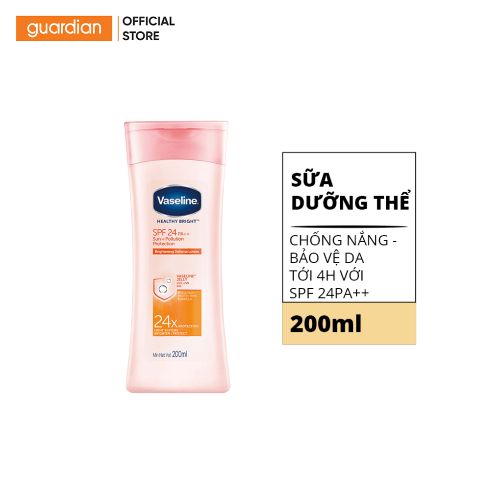 Sữa Dưỡng Thể Chống Nắng Dưỡng Ẩm Hỗ Trợ Sáng Da Vaseline Sun + Pollution Protection Bảo Vệ Da Tới 4H Với Spf 24 Pa++ 200Ml