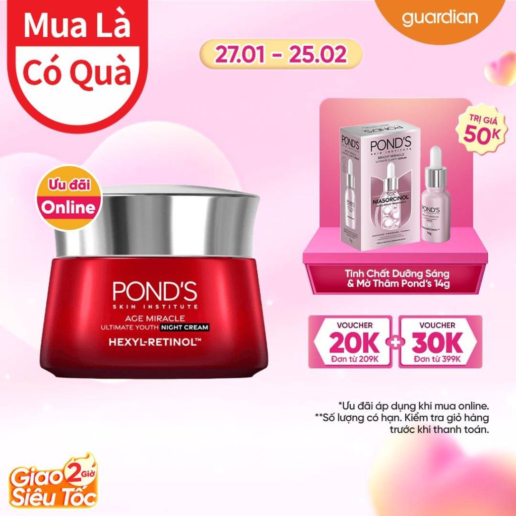 Kem Dưỡng Ban Đêm Pond'S Age Miracle Mờ Đốm Nâu Và Nếp Nhăn Với 50X Hexyl-Retinol 45Gr