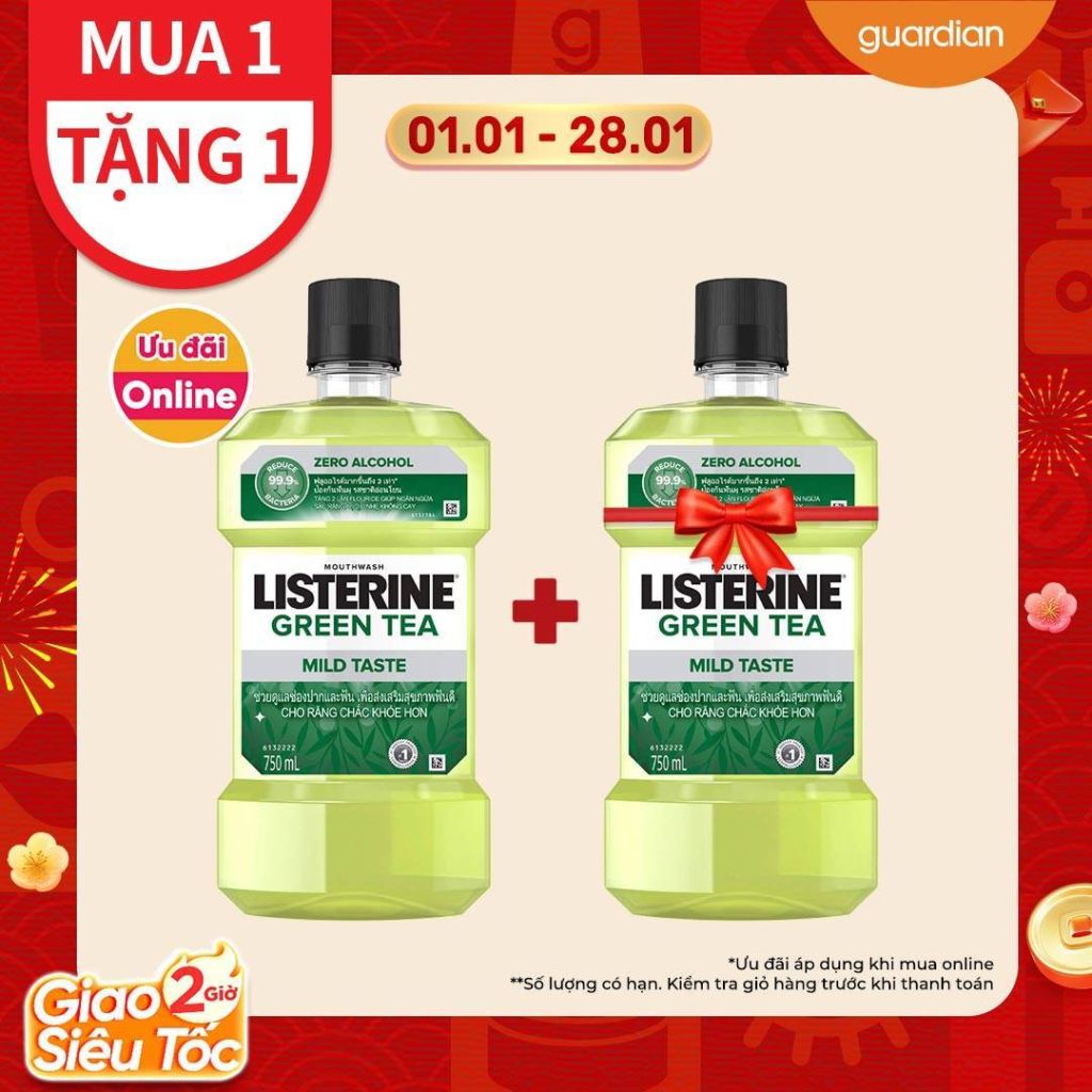 Nước Súc Miệng Trà Xanh Listerine Natural Greentea Zero Alcohol Listerine 750Ml