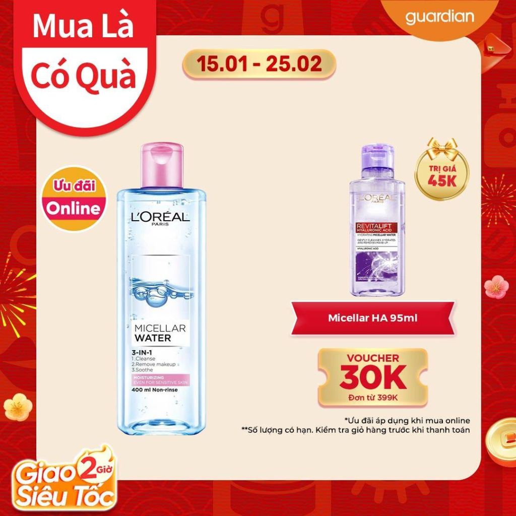 Nước Tẩy Trang Dưỡng Ẩm Cho Da Thường, Khô L'Oreal Paris Micellar Water 3-In-1 Moisturizing Even For Sensitive Skin 400Ml