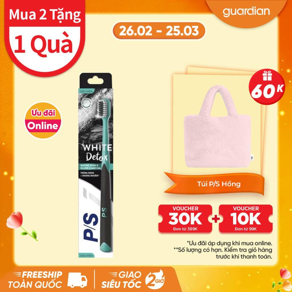 Bàn Chải Đánh Răng Giúp Trắng Răng Và Sạch Khuẩn P/S White Detox Baking Soda & Than Hoạt Tính