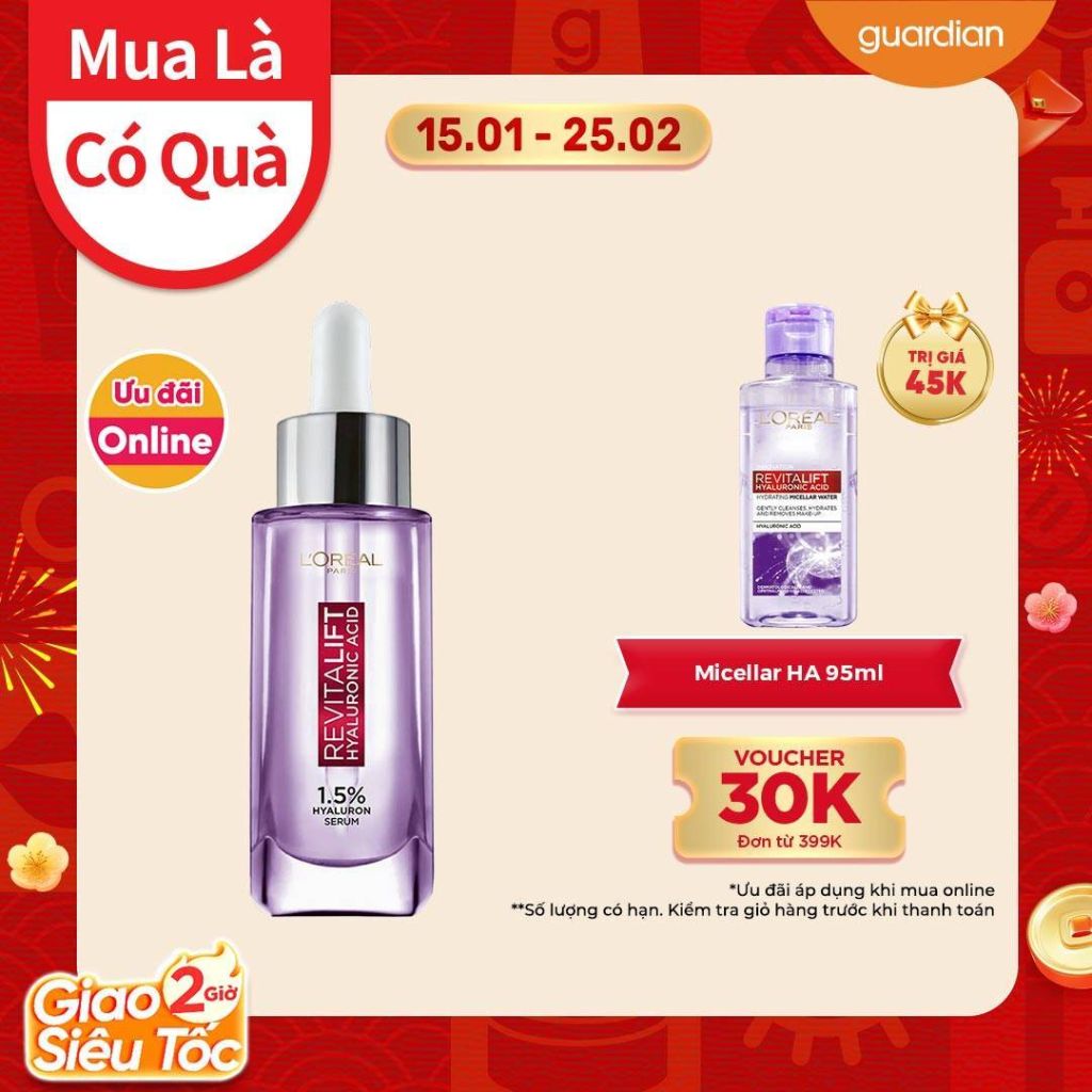 Serum Siêu Cấp Ẩm Hỗ Trợ Sáng Da L'Oréal Paris Pure Hyaluronic Acid 1.5% 30Ml