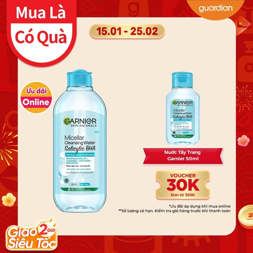 Nước Tẩy Trang Cho Da Dầu Mụn Micellar Water Garnier 400Ml