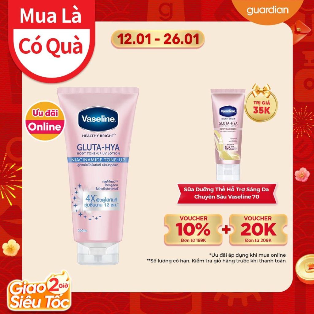 Sữa Dưỡng Thể Giúp Hỗ Trợ Sáng Da Vaseline Nâng Tông Gấp 4 Lần Gluta-Hya Niacinamide Tone-Up 300Ml