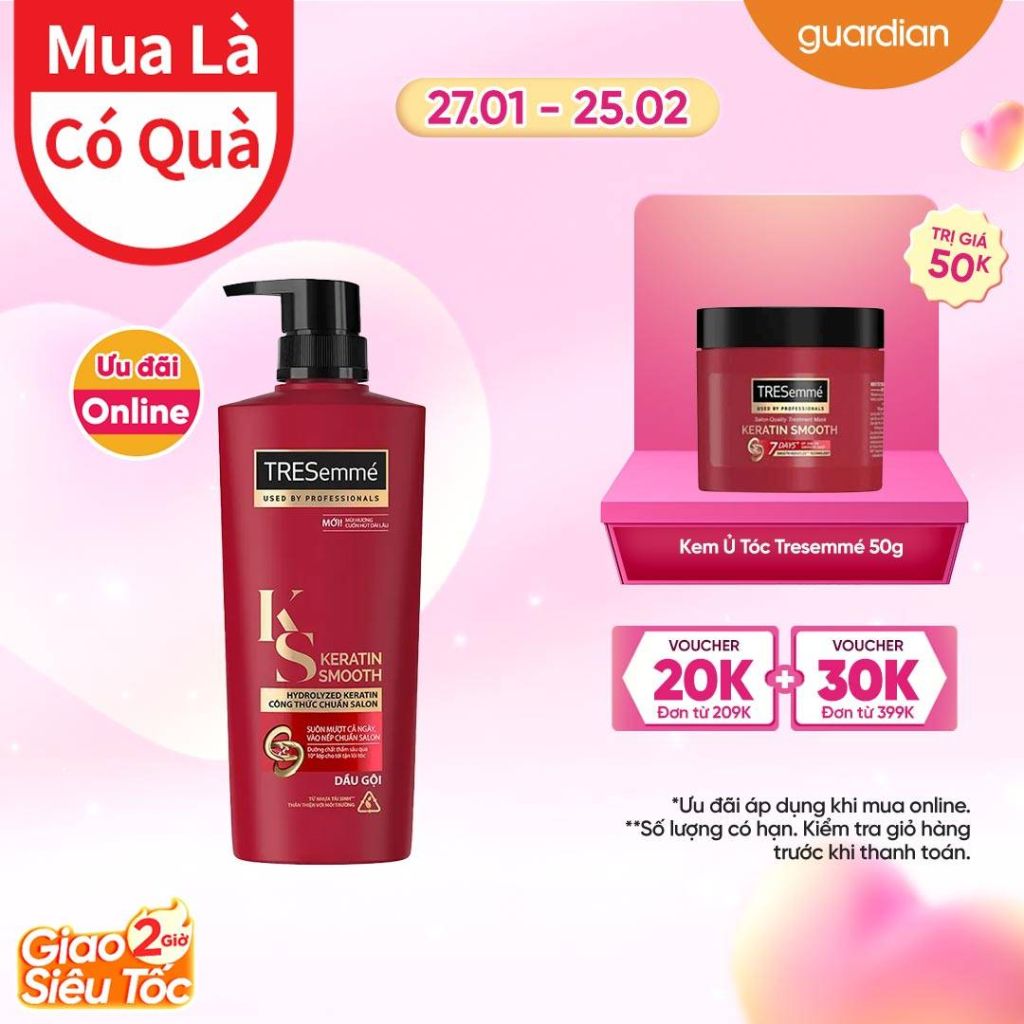 Dầu Gội TRESemmé Keratin Smooth Vào Nếp Suôn Mượt Cho Tóc Khô Xơ Rối 480g