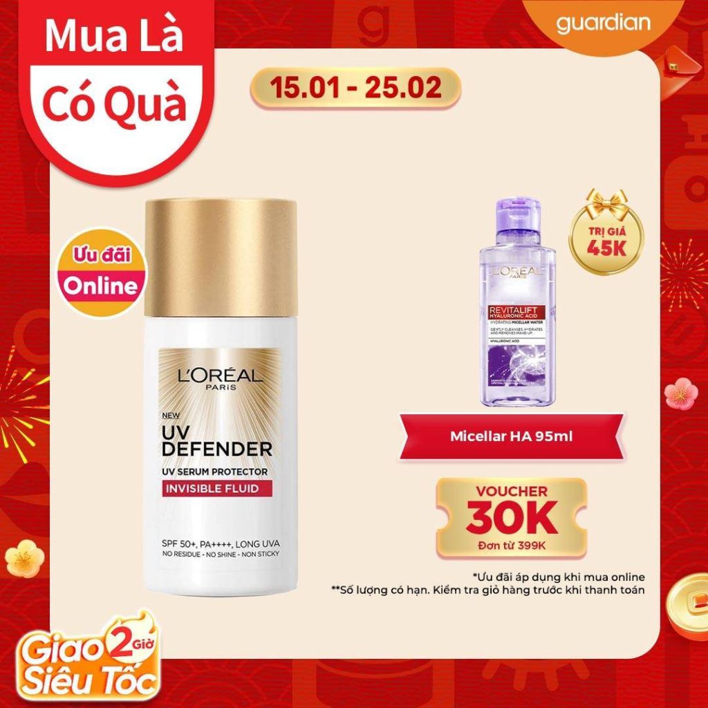 Kem Chống Nắng L'Oreal Mỏng Nhẹ Bảo Vệ Tối Đa Uv Defender Invisible Fluid SPF50+ PA++++ 50Ml