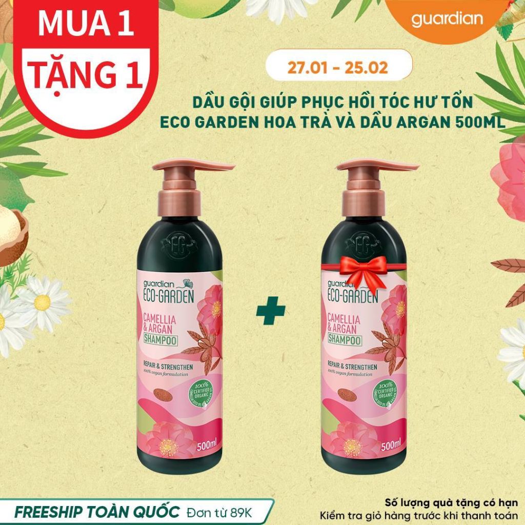 Dầu Gội Giúp Phục Hồi Tóc Hư Tổn, Cho Tóc Chắc Khỏe Eco Garden Camellia & Argan Repair & Strengthen Shampoo Chiết Xuất Từ Hoa Trà Và Dầu Argan 500ml