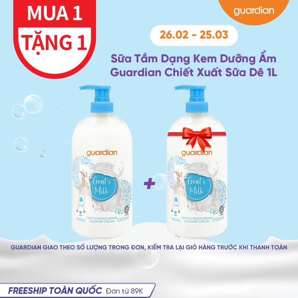 SỮA TẮM DẠNG KEM DƯỠNG ẨM GUARDIAN ESSENTIAL GOAT'S MILK MOISTURISING SHOWER CREAM CHIẾT XUẤT SỮA DÊ 1000 ML