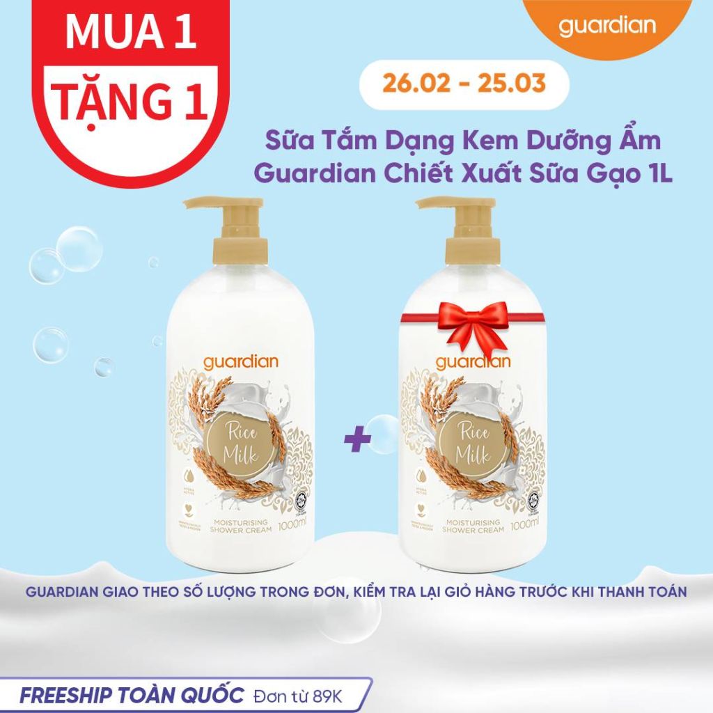 SỮA TẮM DẠNG KEM DƯỠNG ẨM GUARDIAN ESSENTIAL RICE MILK MOISTURISING SHOWER CREAM CHIẾT XUẤT SỮA GẠO 1000 ML