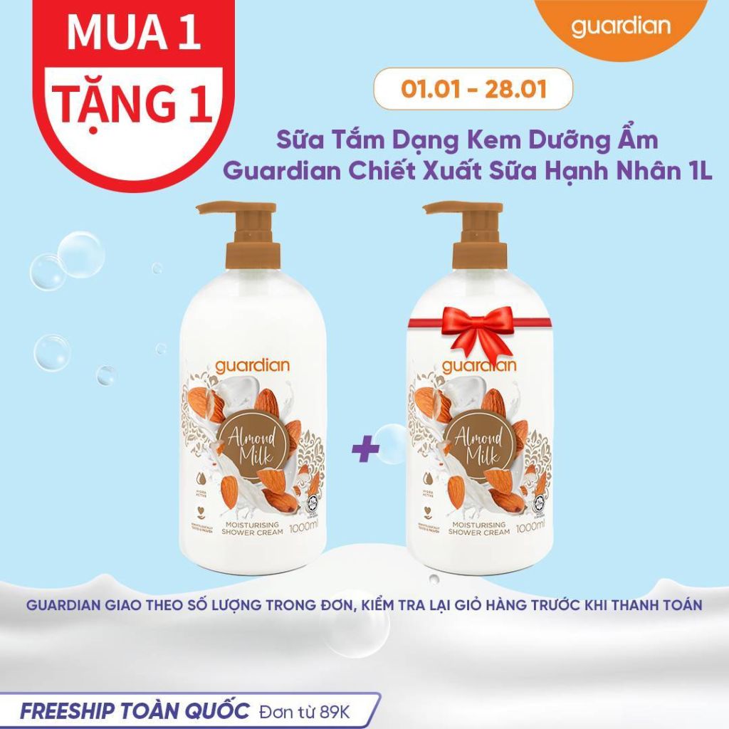 SỮA TẮM DẠNG KEM DƯỠNG ẨM GUARDIAN ESSENTIAL ALMOND MILK MOISTURISING SHOWER CREAM CHIẾT XUẤT SỮA HẠNH NHÂN 1000 ML