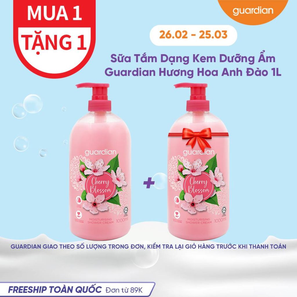 SỮA TẮM DẠNG KEM DƯỠNG ẨM GUARDIAN ESSENTIAL CHERRY BLOSSOM MOISTURISING SHOWER CREAM HƯƠNG HOA ANH ĐÀO 1000 ML