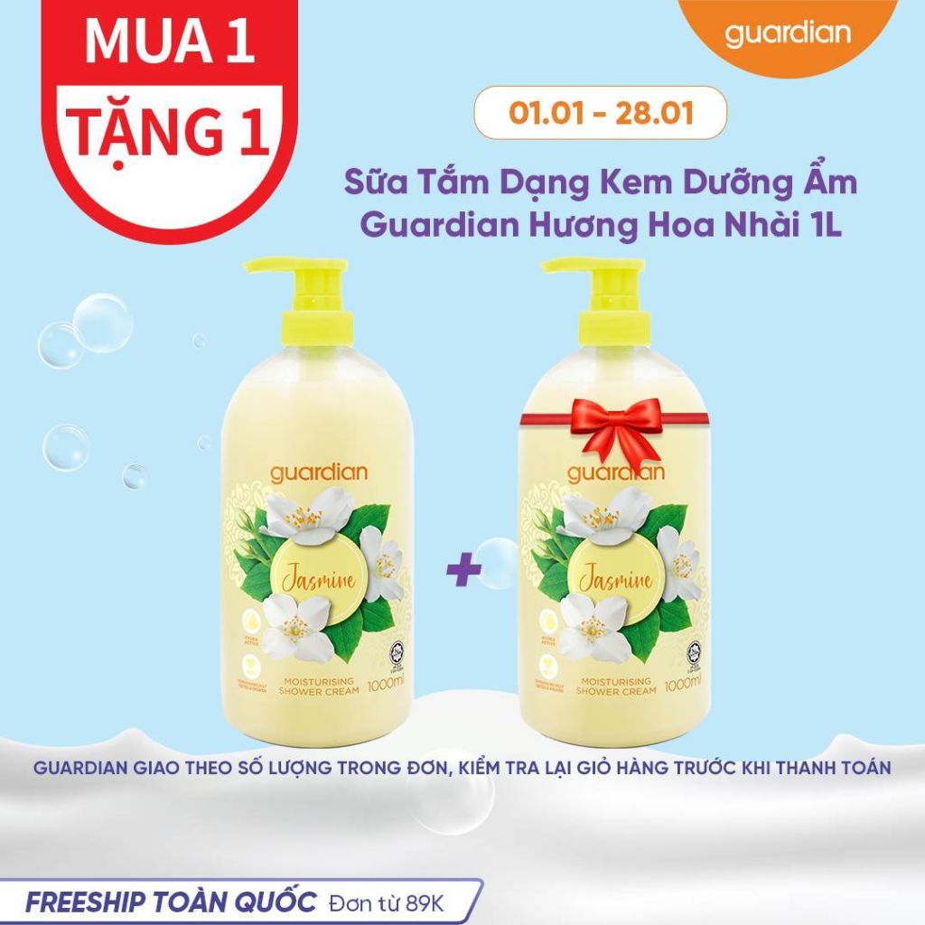 SỮA TẮM DẠNG KEM DƯỠNG ẨM GUARDIAN ESSENTIAL JASMINE MOISTURISING SHOWER CREAM HƯƠNG HOA NHÀI 1000 ML