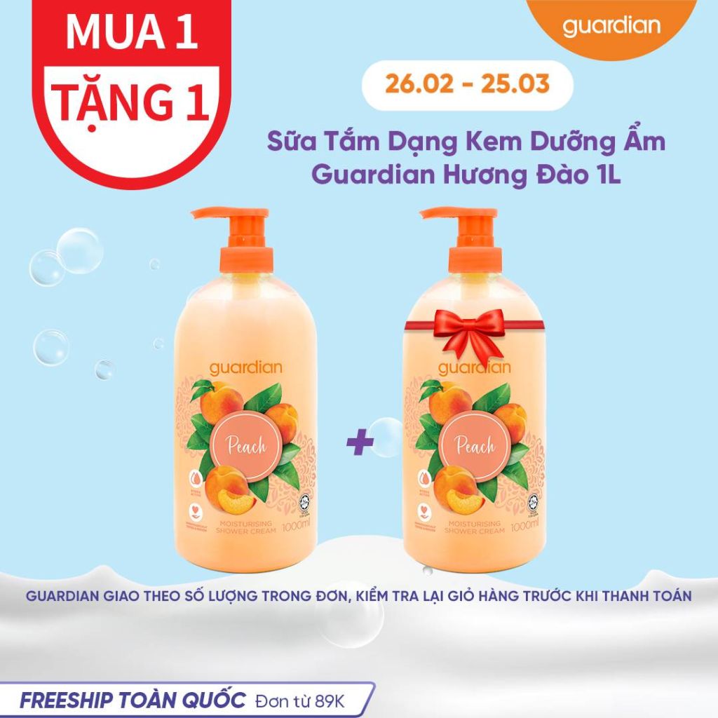 SỮA TẮM DẠNG KEM DƯỠNG ẨM GUARDIAN ESSENTIAL MOISTURISING PEACH SHOWER CREAM HƯƠNG ĐÀO 1000 ML