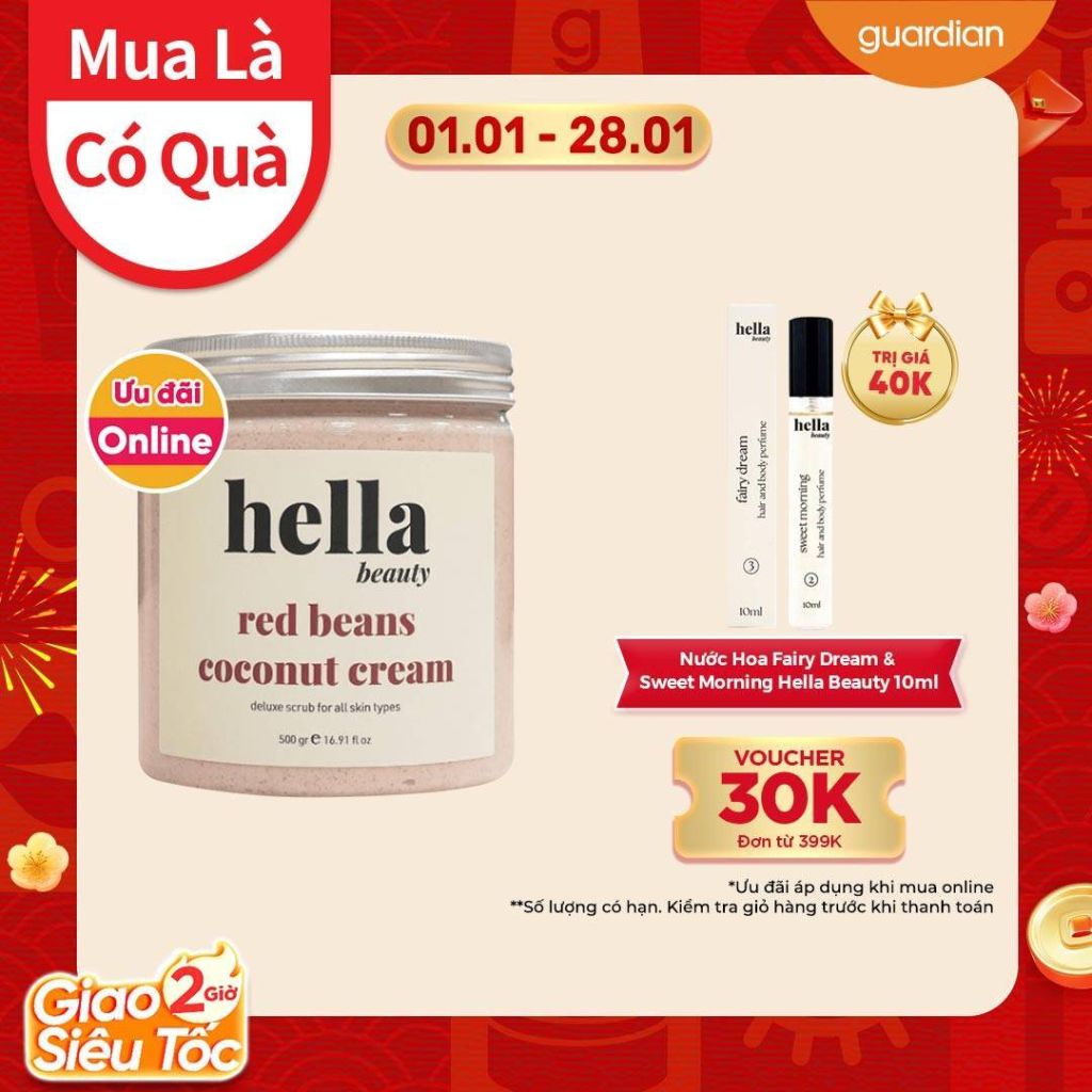 TẨY TẾ BÀO DA CHẾT HELLA BEAUTY ĐẬU ĐỎ KEM DỪA VÀ NIACINAMIDE ALPHA- ARBUTIN AHA LÀM SÁNG DA 500G