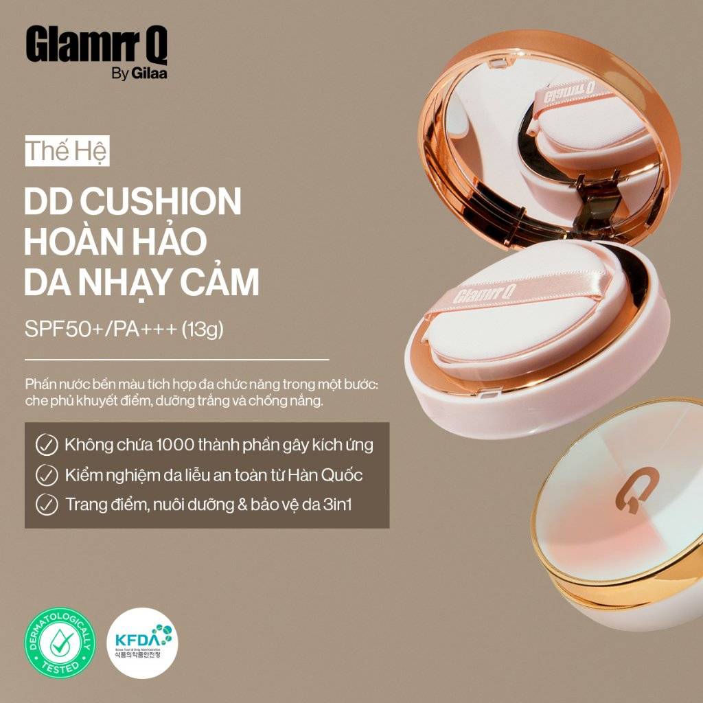 Phấn Nước Trang Điểm Cho Da Nhạy Cảm Glamrr Q Long Wear DD Cushion #02 Natural Beige Da Trung Bình 13g